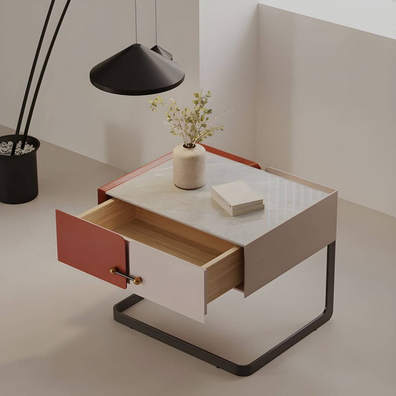 "Red Modern Wood Nightstand with Single Drawer and Legs for Bedroom - 1 Piece"