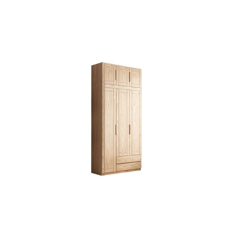 "Ash Wood Wood Color Unfixed Wardrobe Closet, 6 Doors, Armoire with Top Cabinet"