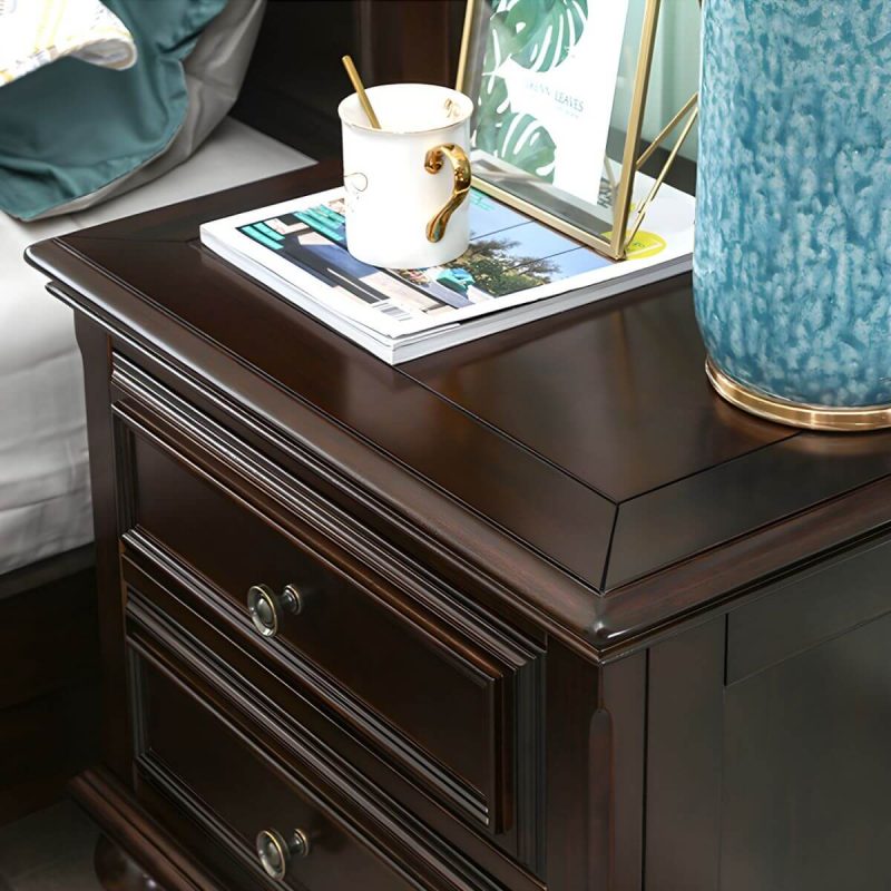 "Elegant Traditional Brown Wood Nightstand with Drawer Storage - 2 Piece Set 3"