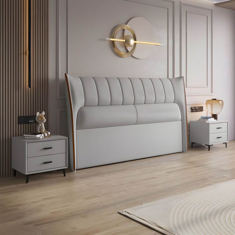 "Wingback PU Leather Upholstered Headboard with Wood Legs for American Women - 59" Grey"