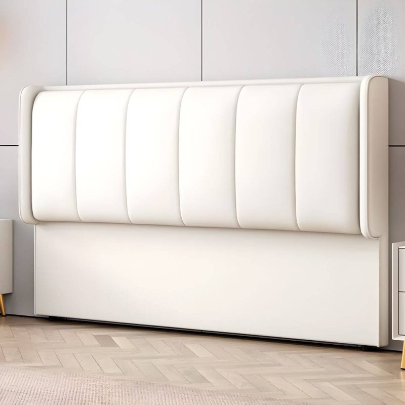 "Modern Upholstered Pine Wingback Headboard with Wood Legs, Standard Height - Tech Cloth 59" White"
