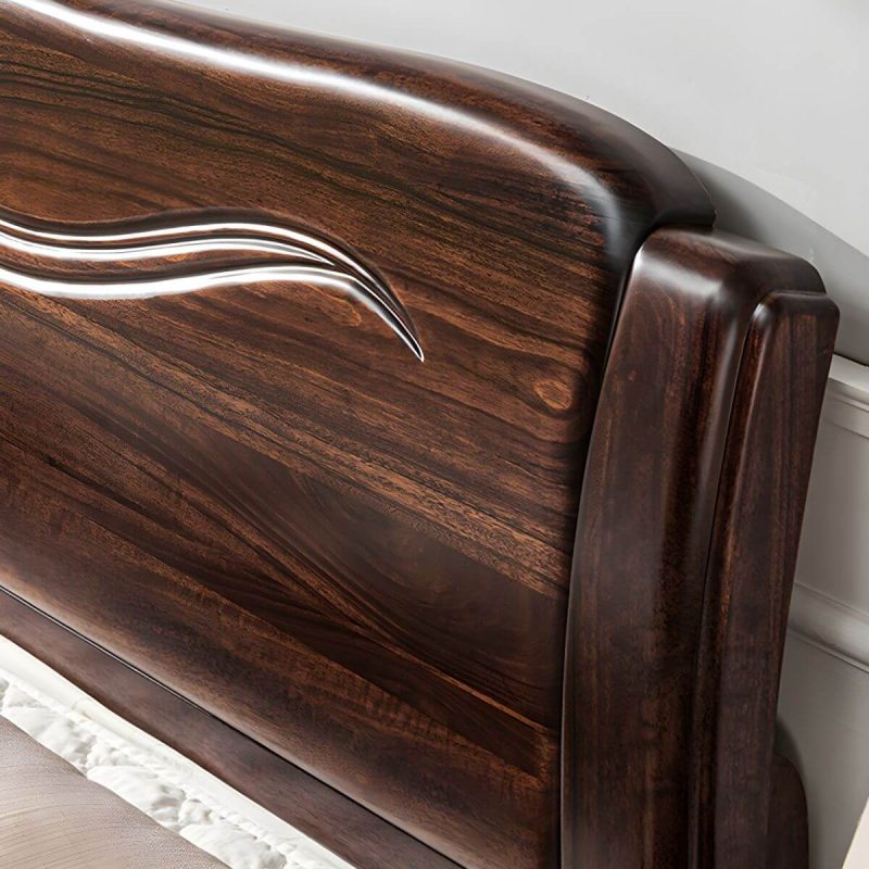 "Solid Wood Walnut Standard Bed Lift Up Storage Bed Frame with Footboard - Queen Pull-Out Storage"