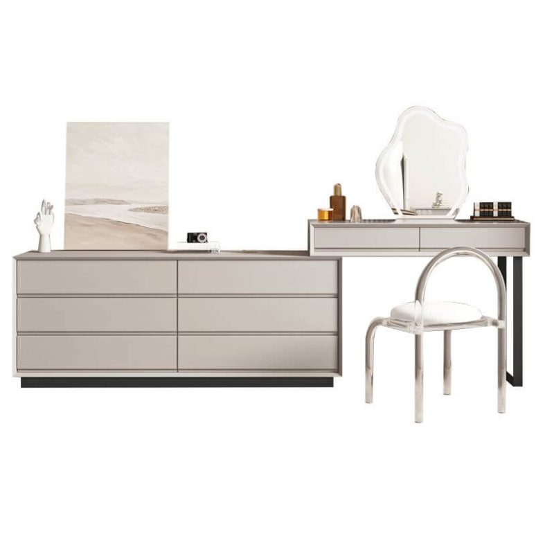 "Reclaimed Wood 2-in-1 Scalable Ground Design with Push-Pull No Floating Vanity, Off-White, Makeup Vanity (31") & Dresser (59")"