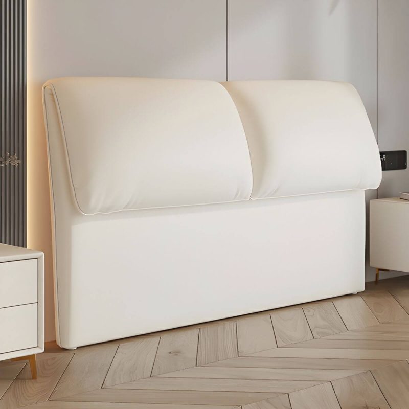 "Elegant Upholstered Panel Headboard with Wood Legs in Modern Style - 71" White"