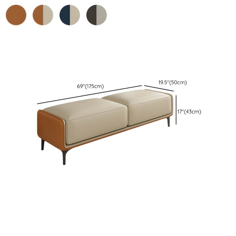 "Dimension of Armless Backless Upholstered Bedroom Bench in Modern Wood Design Short - Oyster Grey/ Dark Blue 69"L x 20"W x 17"H"