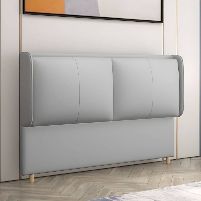 "Rectangular Panel Freestanding Faux Leather Fully Upholstered Headboard Bed - 71" Gray Blue"