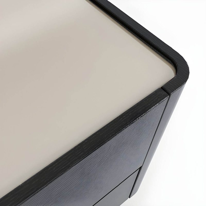 "Modern Black Wood Nightstand with 2 Drawers and Small Height - 1 Piece"