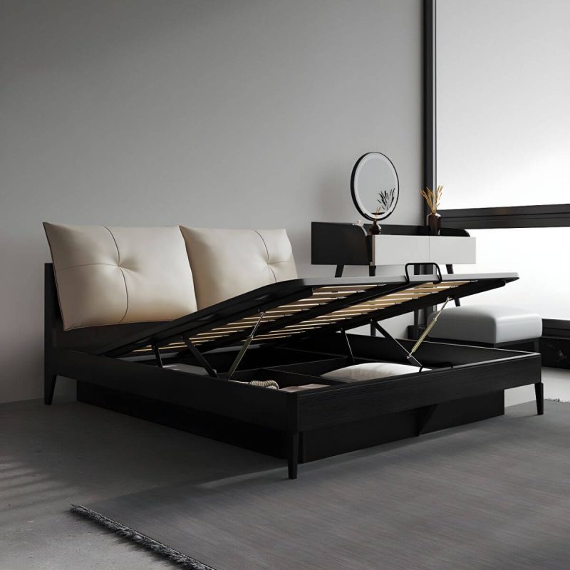 "Upholstered Headboard Standard Bed Mid-Century Modern Panel Bed Dark Grey - California King Bed & Mattress Latex"