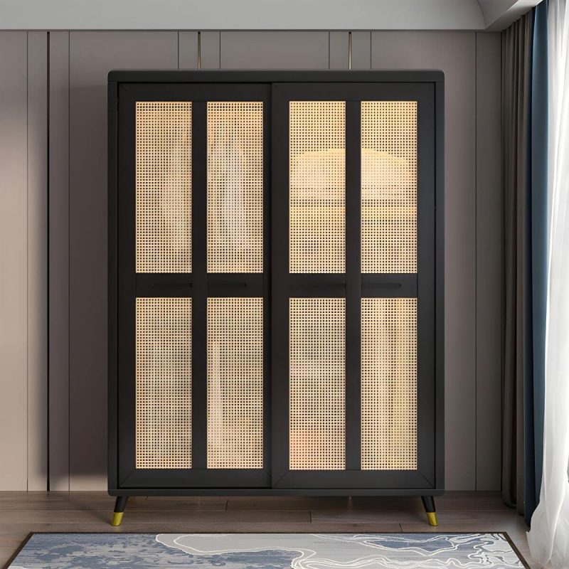 "Rubberwood Wardrobe Cabinet Contemporary Wardrobe Armoire with Shelves - 64"L x 24"W x 83"H Walnut"