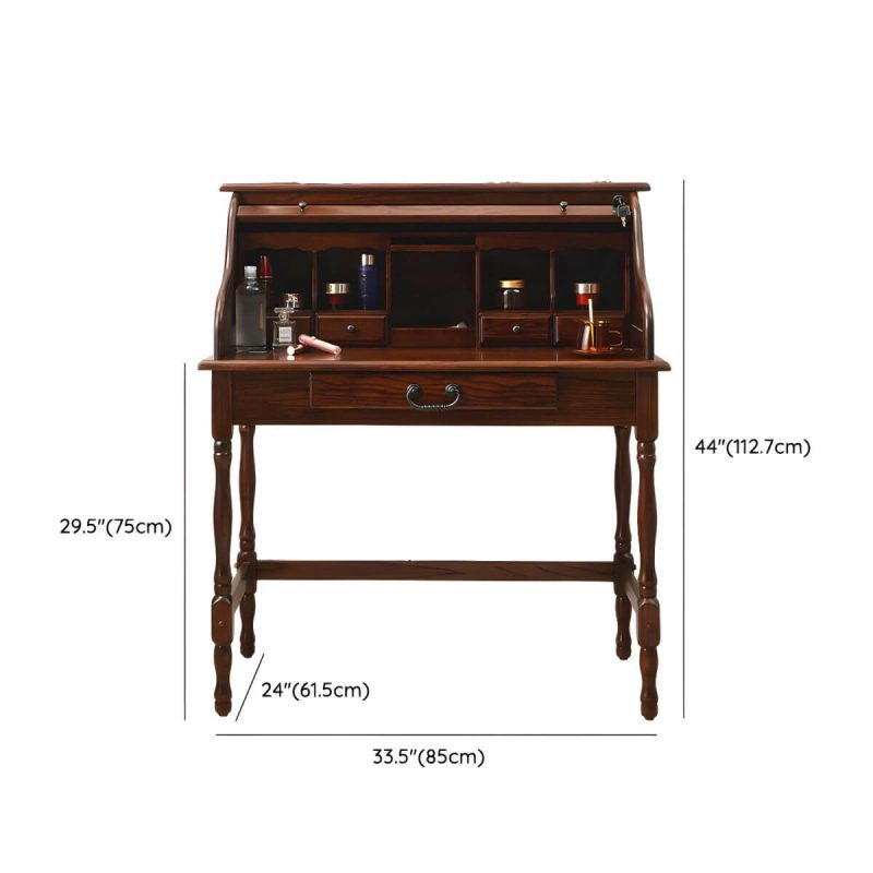 "Dimension of Solid Wood Traditional Style Dressing Table Dustproof with Partition and Drawer - Nut-Brown 33"L x 24"W x 44"H"
