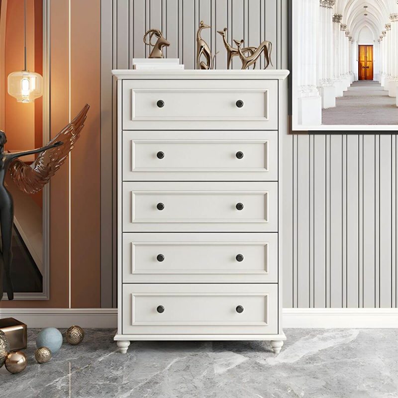 "Solid Wood and Soft-Close Drawers Modern Chest with Wood Top - 5 31.5"L x 17.7"W x 47.2"H"
