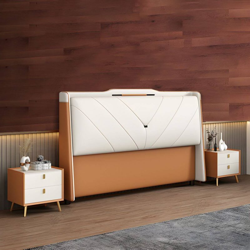 "Modern Upholstered Pine Headboard with Stepped Design and Wood Legs - Tech Cloth 47" Dark Blue"