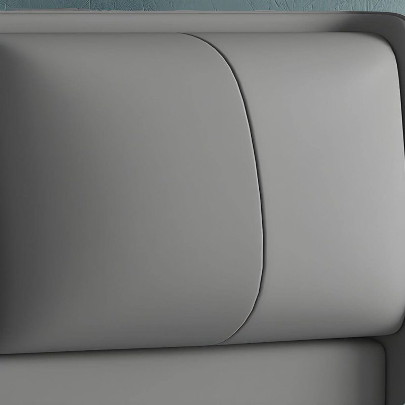 "Grey Upholstered Wingback Headboard with Wood Legs and Modern Design - 71""