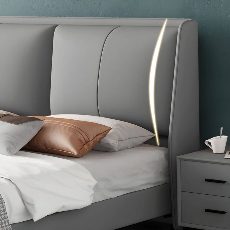 "Grey Upholstered Wingback Headboard with Wood Legs and Modern Design - 59""