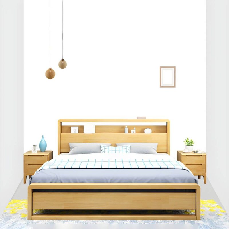 "Contemporary Standard Bed with Shelves and Rectangle Headboard - Walnut Full"