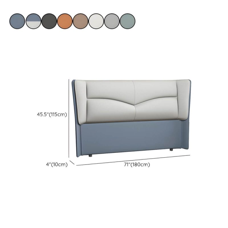 "Dimension of Modern Rectangular Wingback Headboard Bed with Leather Upholstery and Solid Wood Frame - Grey/Blue 71""