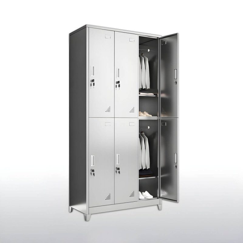 "Stainless Steel Modern Storage Cabinet Chrome Metal Cabinet with Hinged Doors - 6"