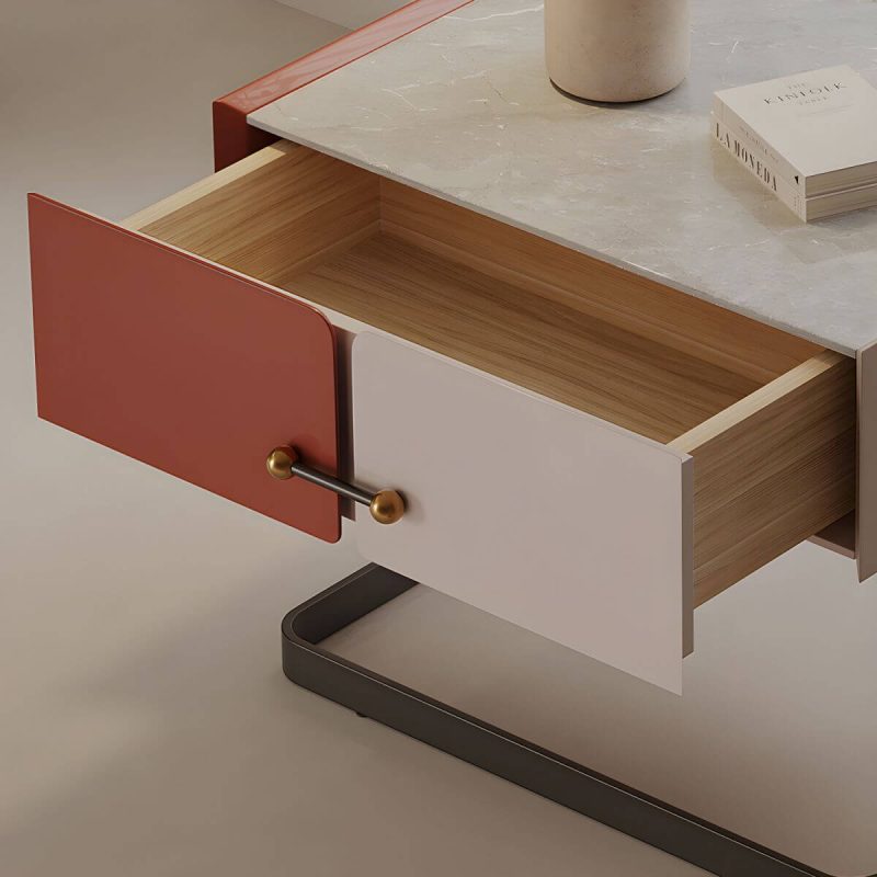 "Red Modern Wood Nightstand with Single Drawer and Legs for Bedroom - 1 Piece"