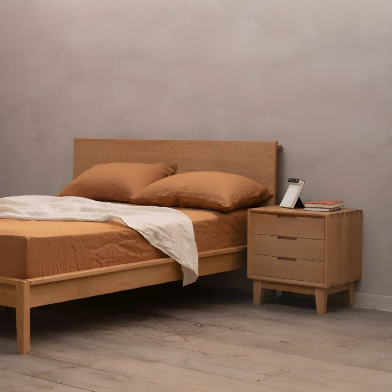 "Scandinavian Style Small Wood Nightstand with Three Lock Free Drawers - Light Wood 1 Piece"