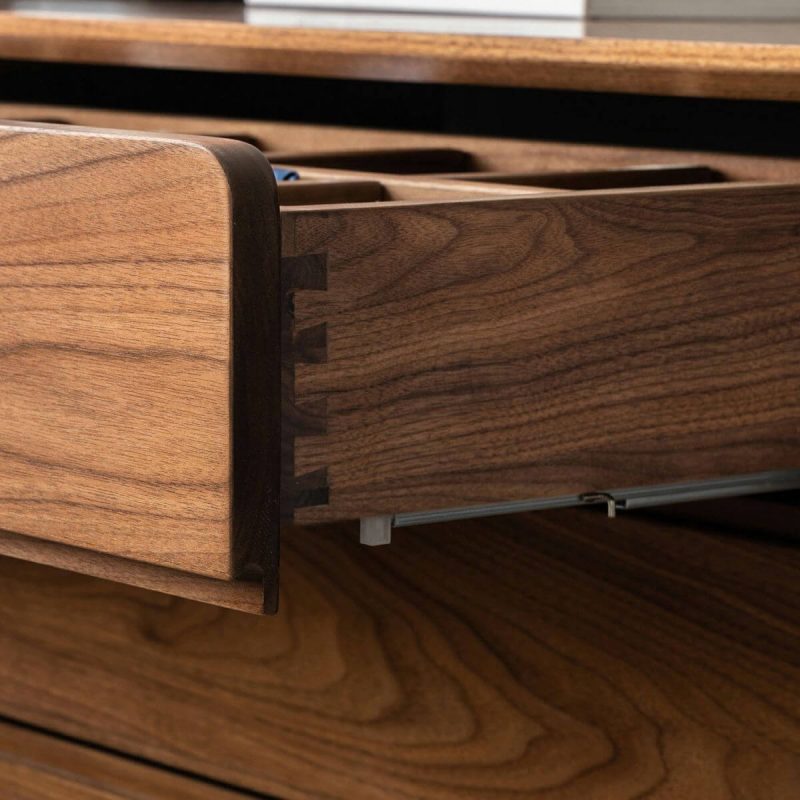 "Scandinavian Walnut Double Dresser with 8 Drawers for Living Room - 71"L x 17"W x 32"H"