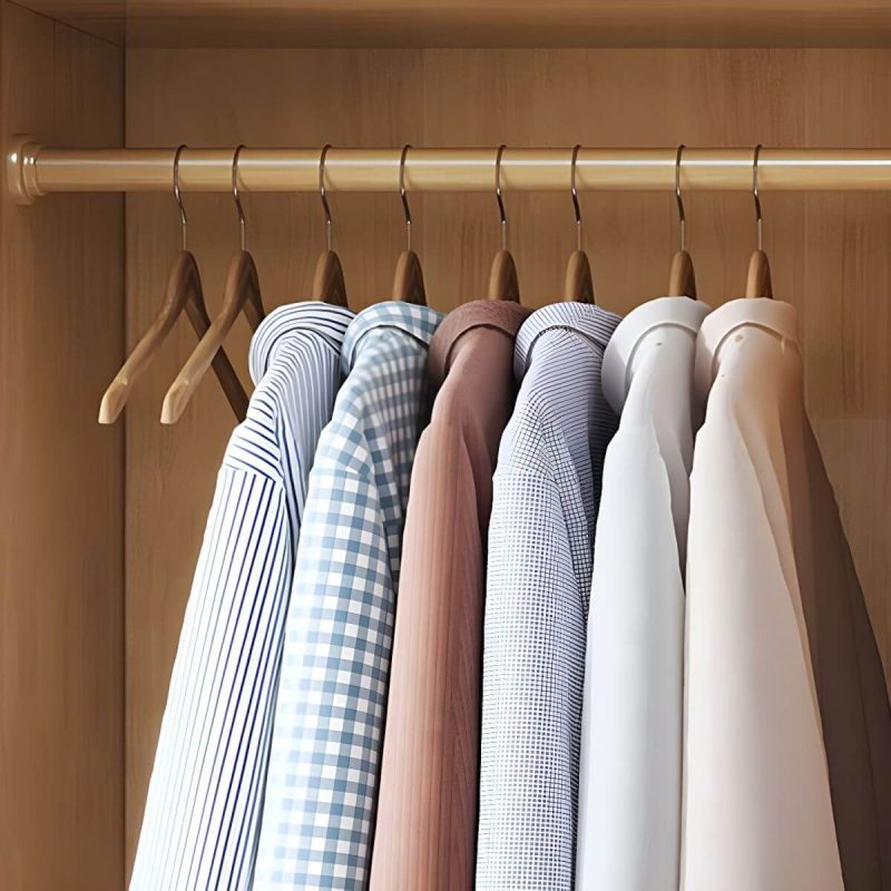 "Scandinavian Natural Wood Wardrobe with Clothing Rod and Shelves for Bedroom - Wood Color 2 Drawer Not Included 31"L x 22"W x 79"H"