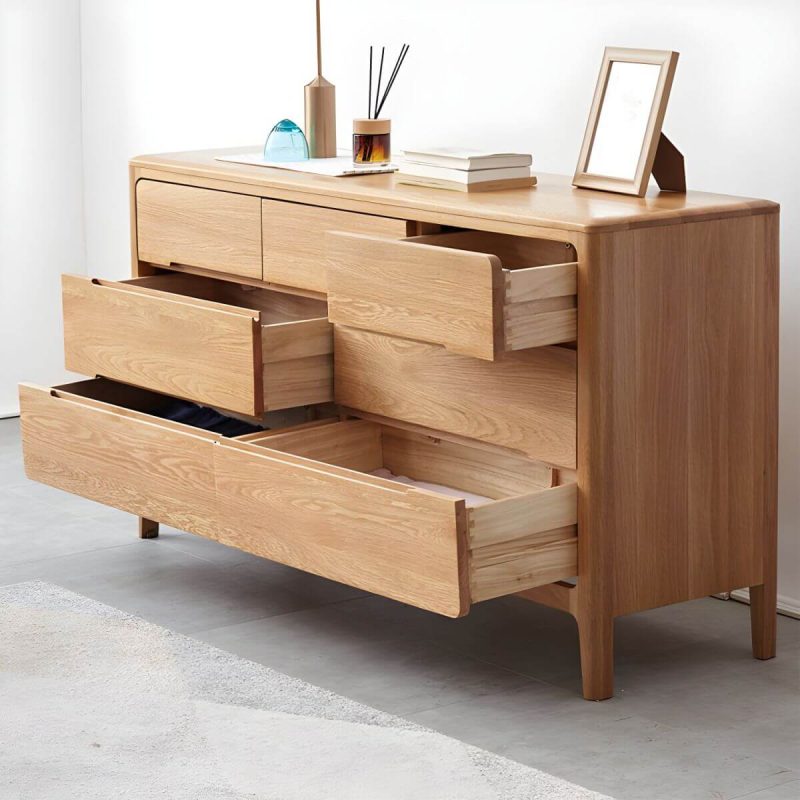 "Modern Wood Double Dresser with 7 Drawers in Standard Length and Low Height - Nut-Brown"