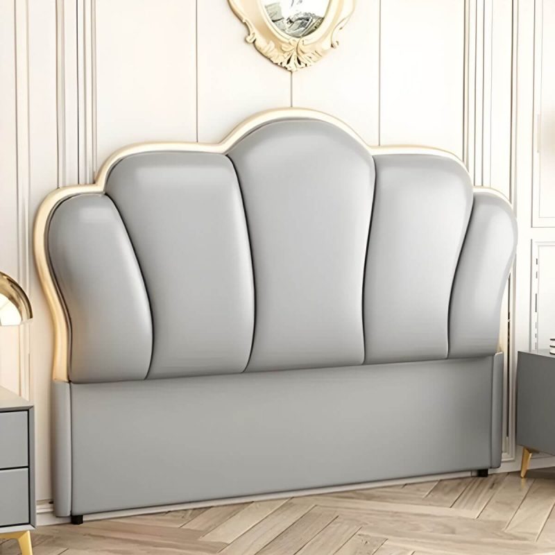 "Camelback Solid Wood Bed Frame Headboard Modern Leather Panel - Grey Crown 59""