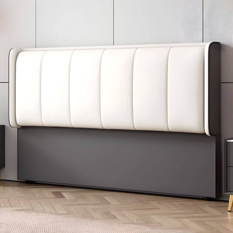 "Modern Upholstered Pine Wingback Headboard with Wood Legs, Standard Height - Tech Cloth 71" Gray-White"