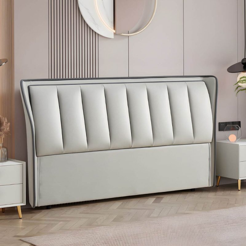 "Wingback Light Wood Pine Headboard with Upholstered Design and Solid Wood Legs - 47" Tech Cloth Beige"
