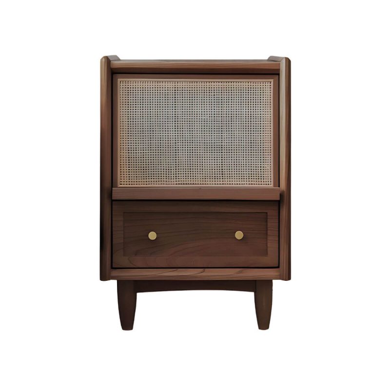 "Scandinavian Style Narrow Wooden Drawer Storage Nightstand for Small Spaces - Black Walnut 1 Piece"