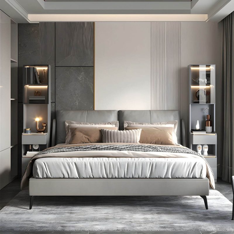 "Modern Grey Wood Nightstand with 3 Drawers in Gray Wood Tone - Without Light 1 Piece With Backboard 50 x 40 x 72 cm"