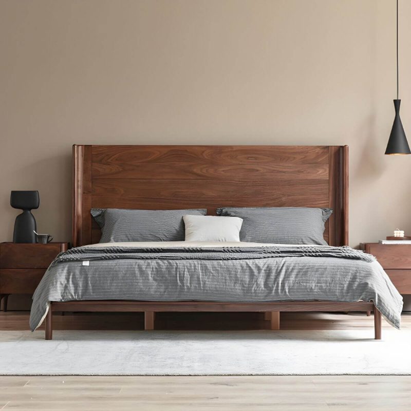 "Solid Wood Headboard Standard Bed Mattress Included Bed Frame with Custom Legs - Queen Single Bed Panel"