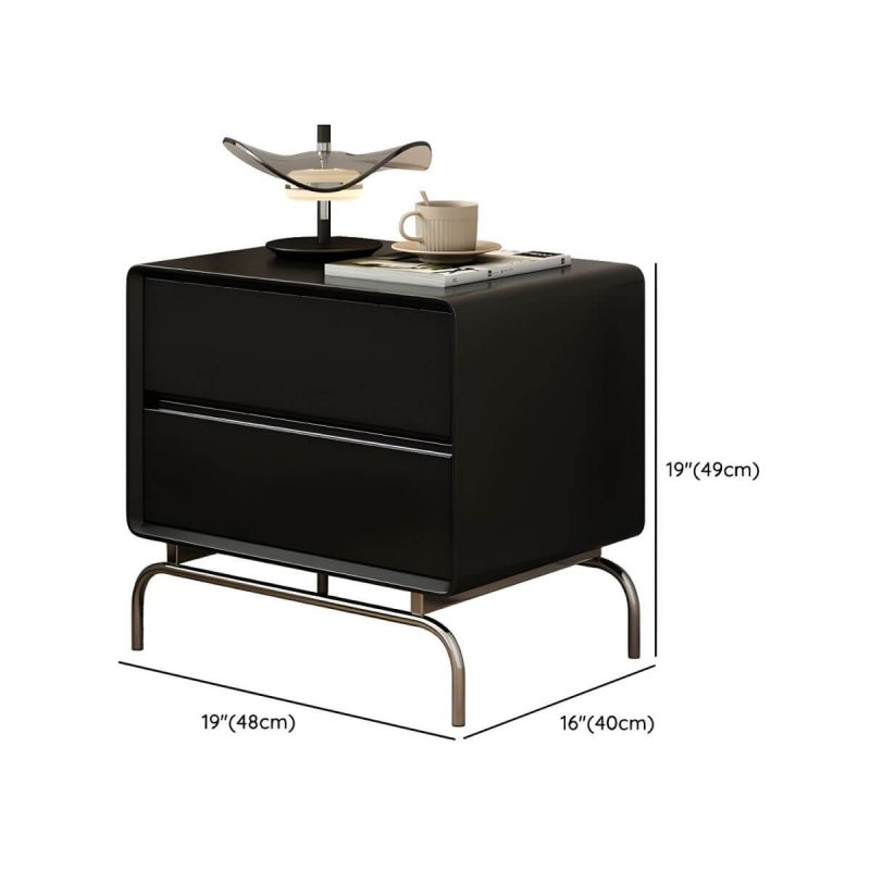 "Dimension of Modern Black Wood Nightstand with Drawer Storage (2 Drawers) - Black 1 Piece"