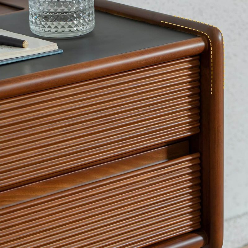 "Elegant Brown Wood Nightstand with Drawer Storage and Stone Countertop - 1 Piece"