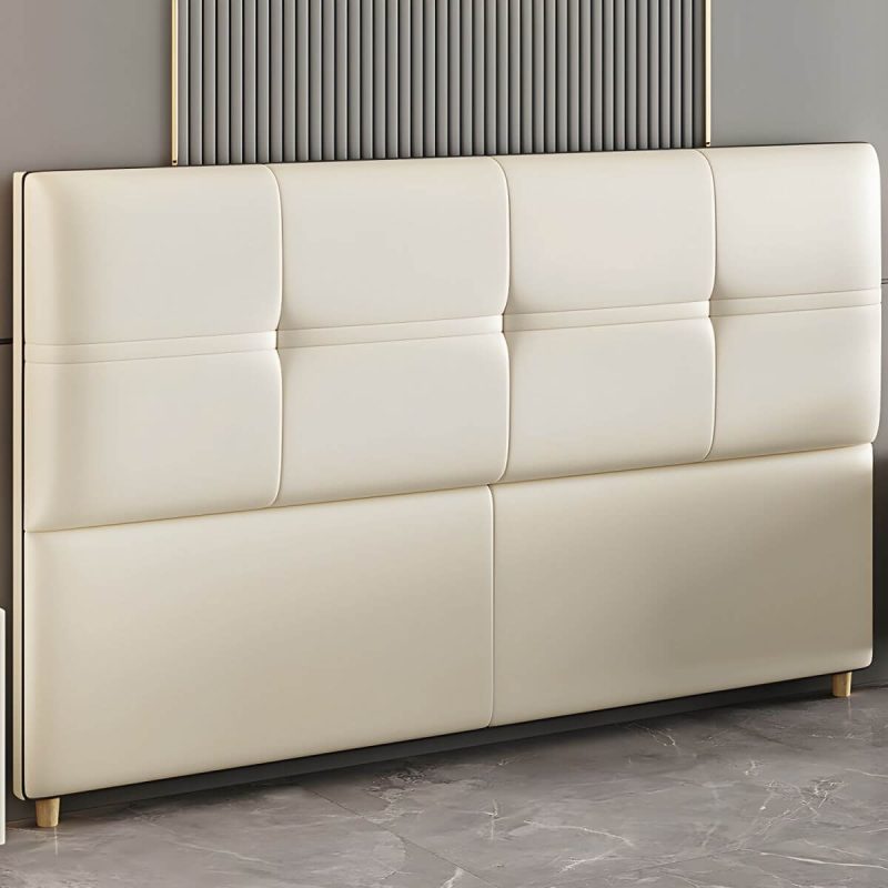 "Rectangular Solid Wood Bed Frame Headboard Modern Leather Panel - 71" Microfiber Leather Off-White"