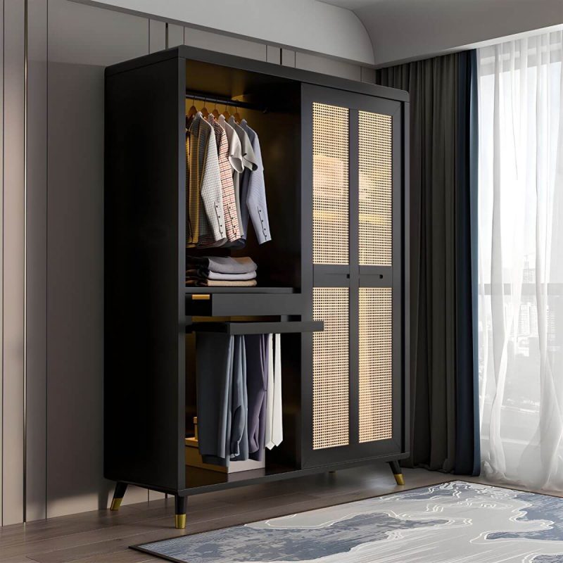 "Rubberwood Wardrobe Cabinet Contemporary Wardrobe Armoire with Shelves - 47"L x 24"W x 83"H Natural Finish"