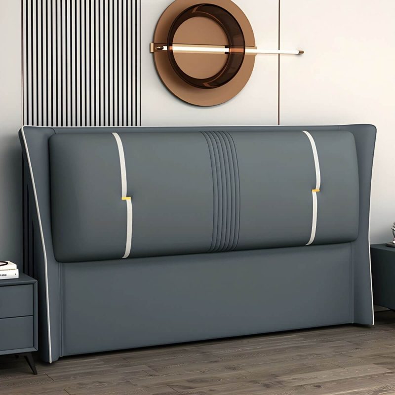 "Luxury Upholstered Wingback Headboard with Modern Wood Legs and Standard height - Dark Gray 71""