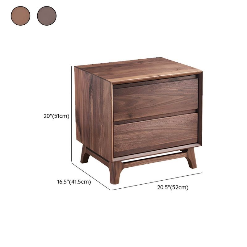 "Dimension of Cozy Brown Wood Nightstand with 2 Drawers for Bedroom Storage - Pine 1 Piece"