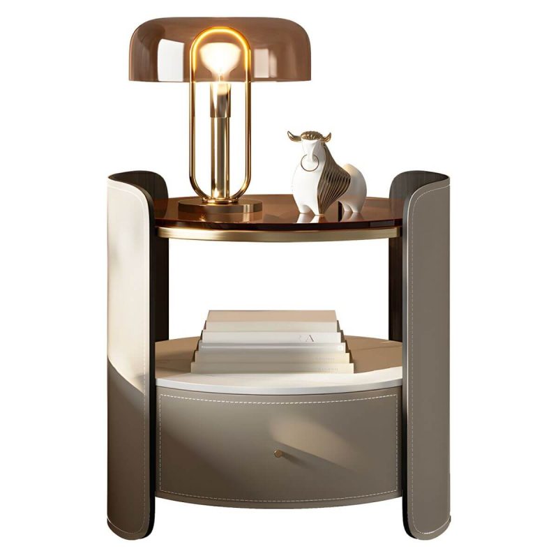 "Modern Wood Nightstand with Open Storage and Single Drawer in Small Size - Orange 1 Piece"