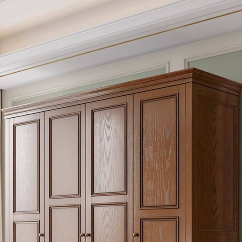 "Taupe Art Deco Ash Wood Wardrobe Armoire with 2 Drawers, Interior Shelves, and Clothing Rod, 59"L x 25"W x 86"H"