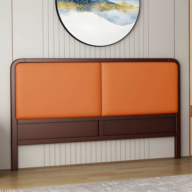 "Elegant Upholstered Panel Headboard with Wood Legs and Rectangular Shape - Orange 71""