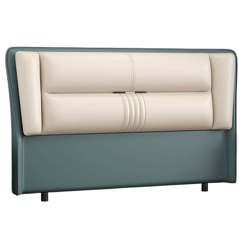 "Modern Rectangular Upholstered Wingback Headboard with Wood Legs - Microfiber 59" Orange/ White"