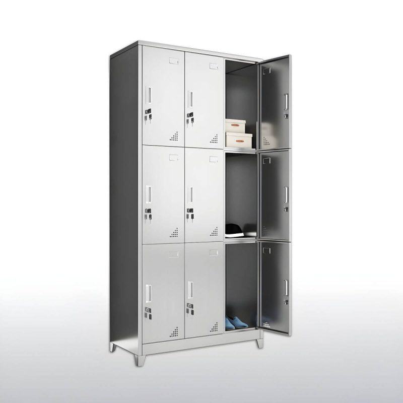"Stainless Steel Modern Storage Cabinet Chrome Metal Cabinet with Hinged Doors - 9"