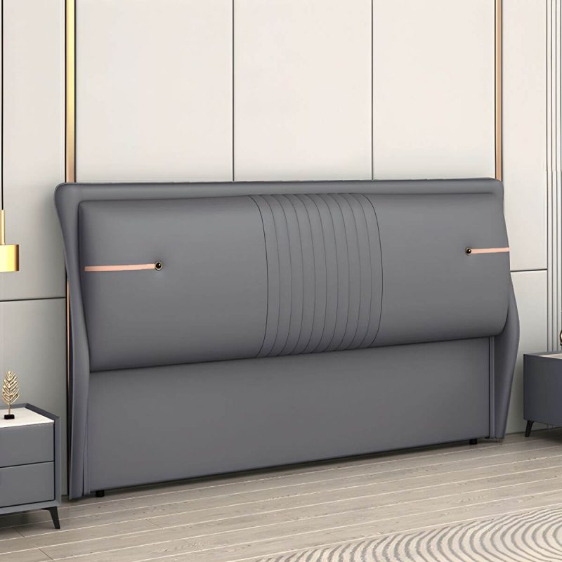 "Modern Upholstered Rectangular Pine Headboard with Wood Legs - Dark Gray 59""