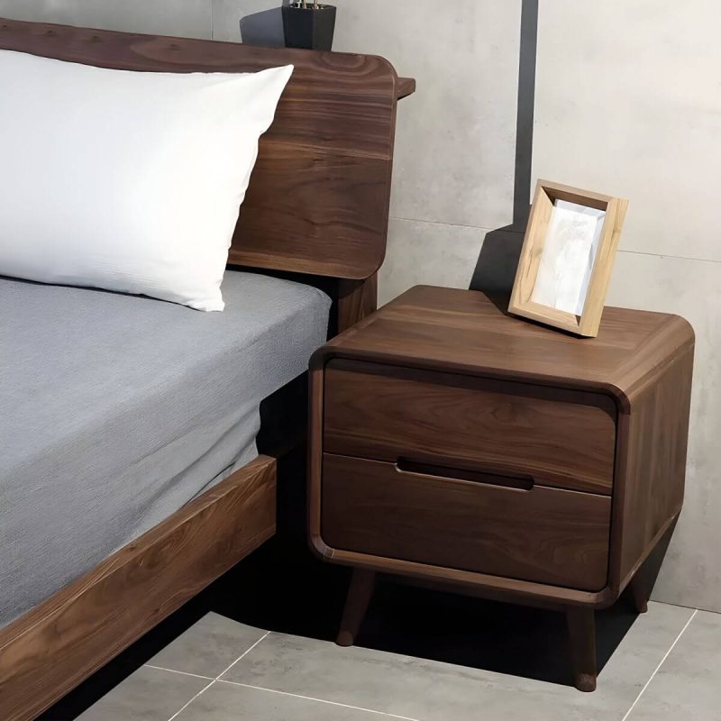 "Stylish Walnut Wood Nightstand with 2 Drawers in Brown Finish - 2 Piece Set"