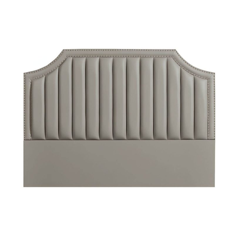 "Glam Stepped Pillow Back Bed Headboard Leather Solid Wood Water Proof - 47" Grey/ Coffee"