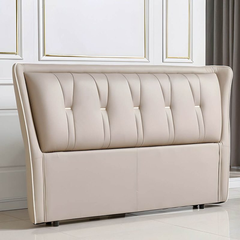 "Elegant Wingback Upholstered Headboard with Wood Legs - Modern Design - Champagne 59""
