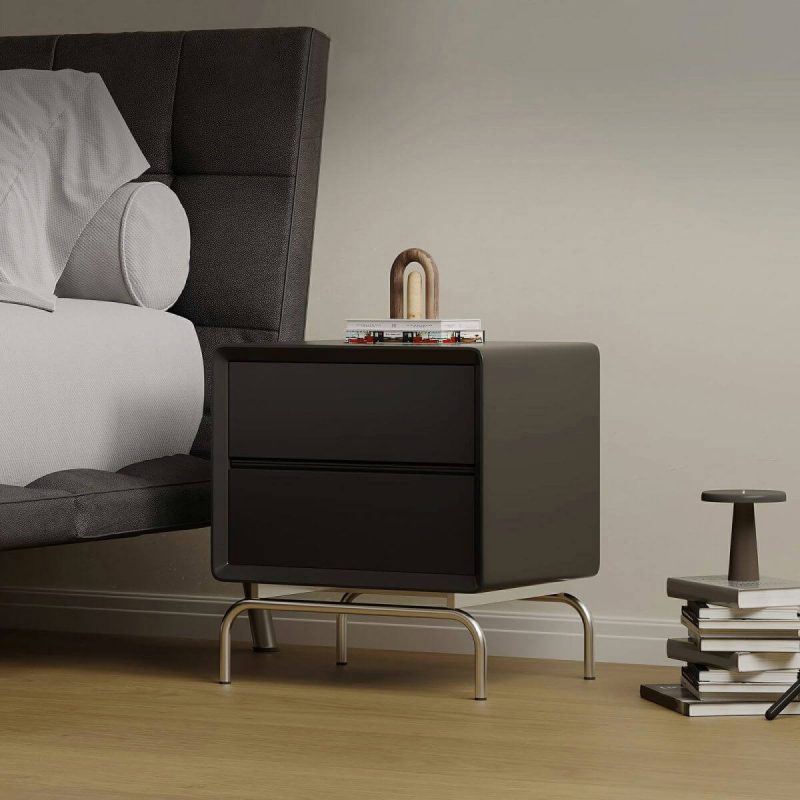 "A Cozy and Classic Black Wood Nightstand with 2 Drawers in Traditional Style - 2 Piece Set"