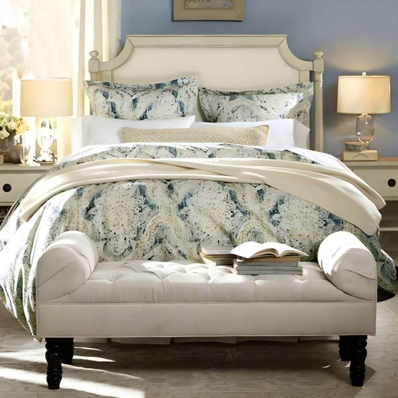 "White Upholstered Bedroom Bench with Tufted Design and Backless Style - 59"L x 20"W x 23"H"