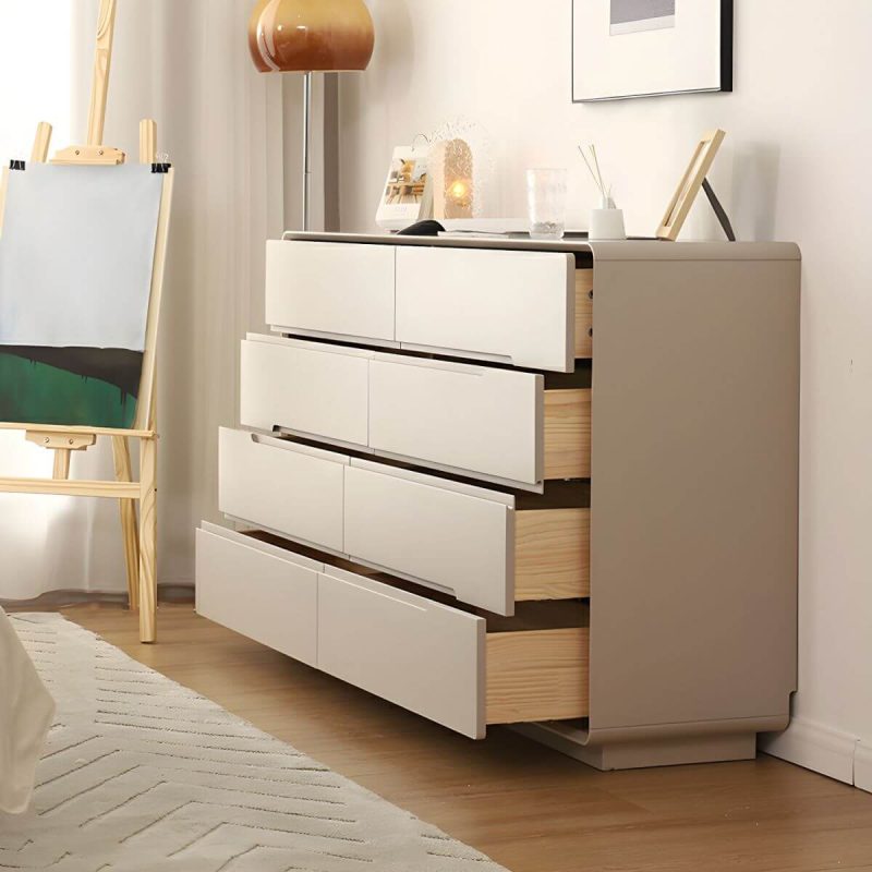 "Light Oak Modern Dresser with Solid Wood Construction and Soft-Close Drawers - Milk Tea Color 59"L x 16"W x 35"H"